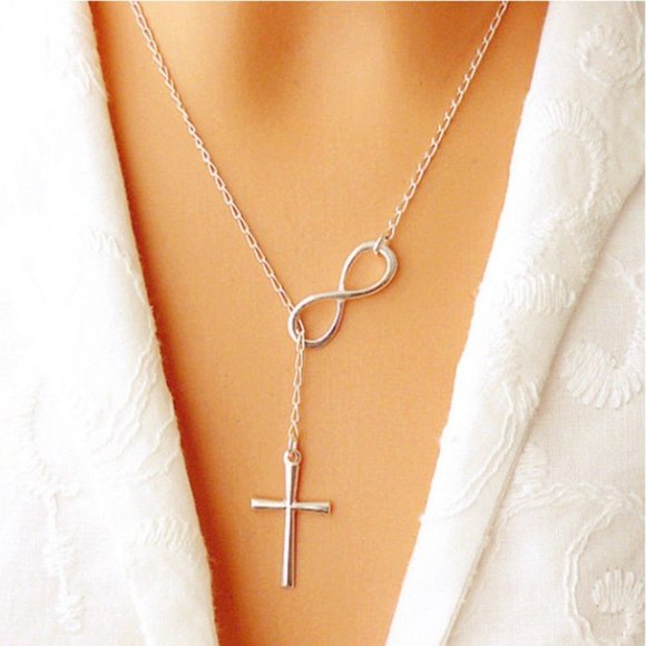 Silver Infinity Cross Crucifix Necklace - Picture 1 of 2